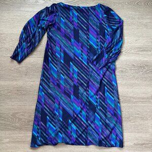 Vintage Lady Page Blue & Purple Bias Striped Pullover Dress, Large